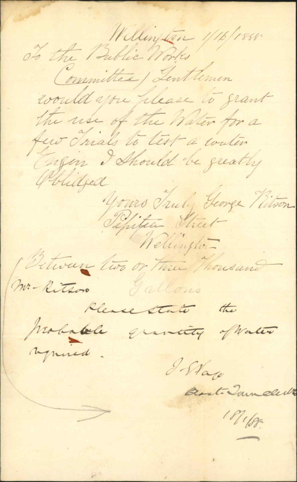 Asking for water to make trial of an engine - George Ritson