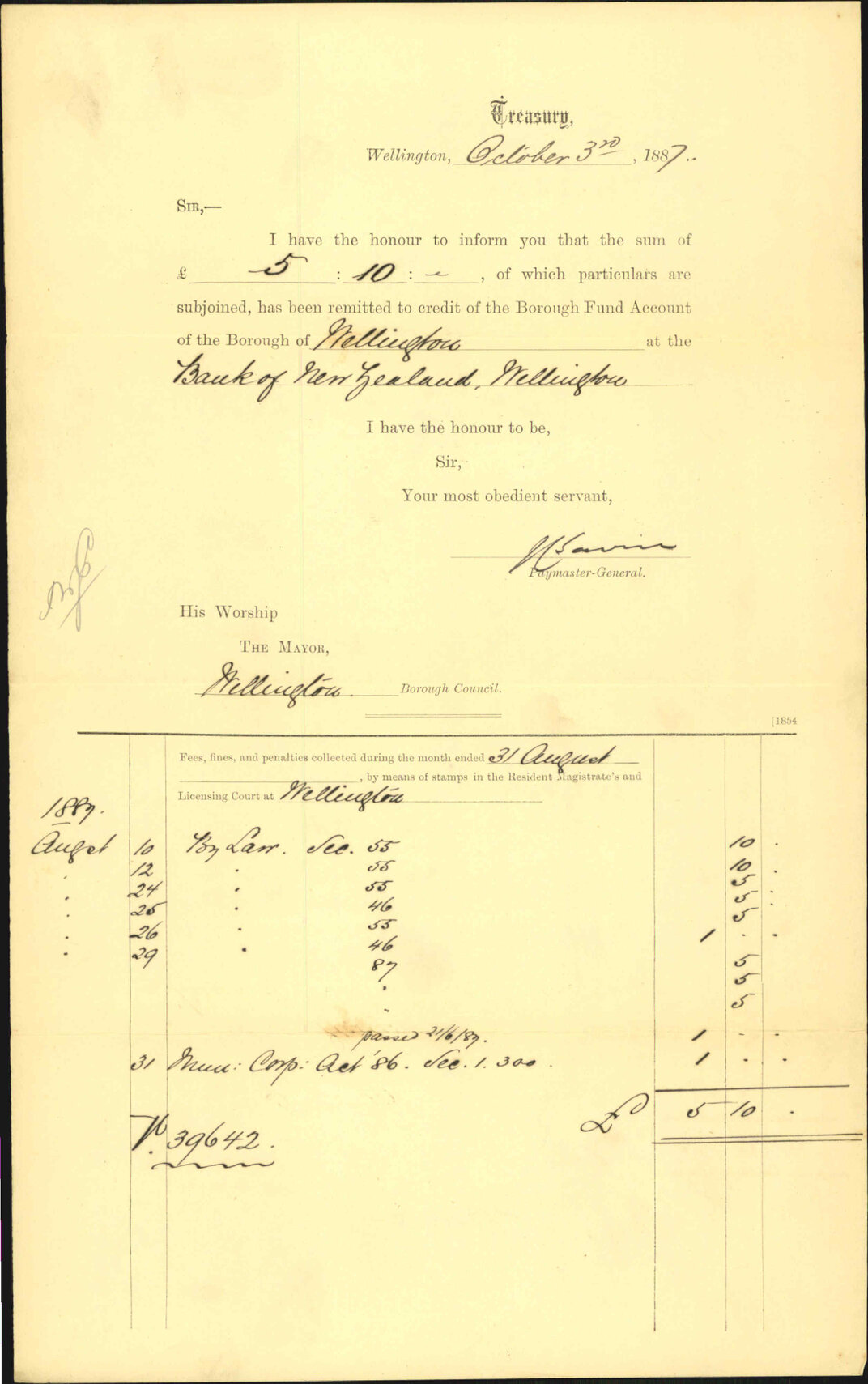 Advising payment of accounts - Treasury