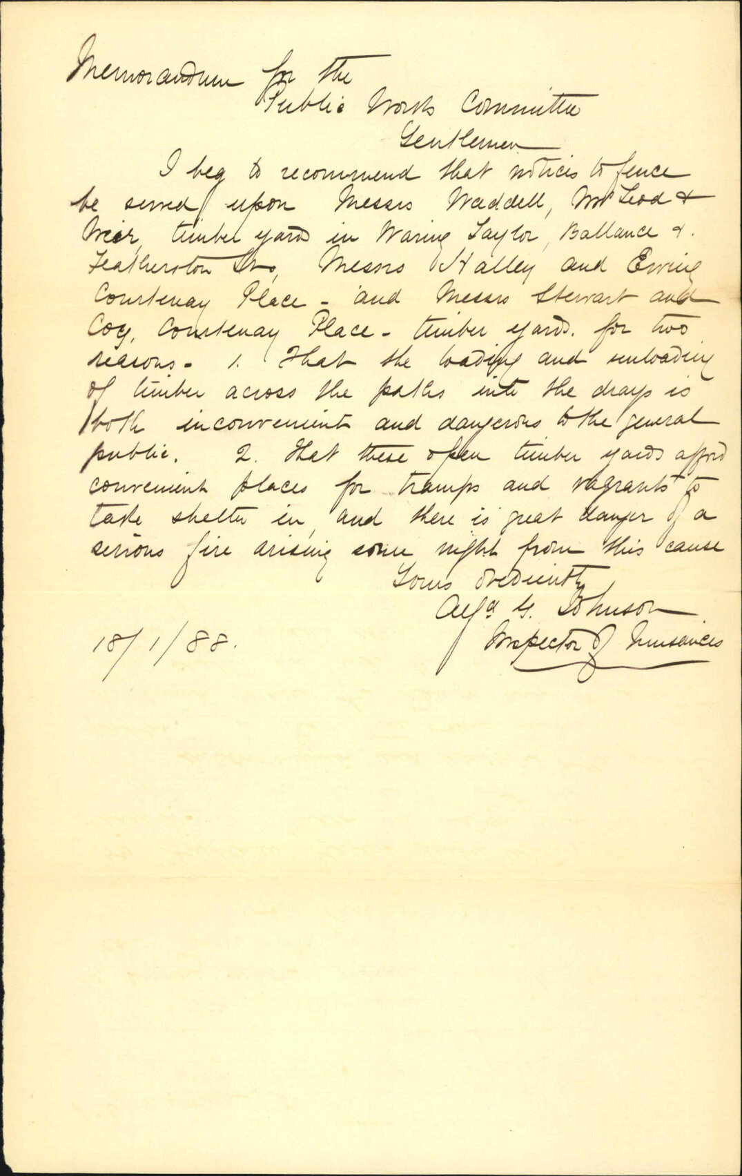 Recommending notices to fence - Inspector of Nuisances