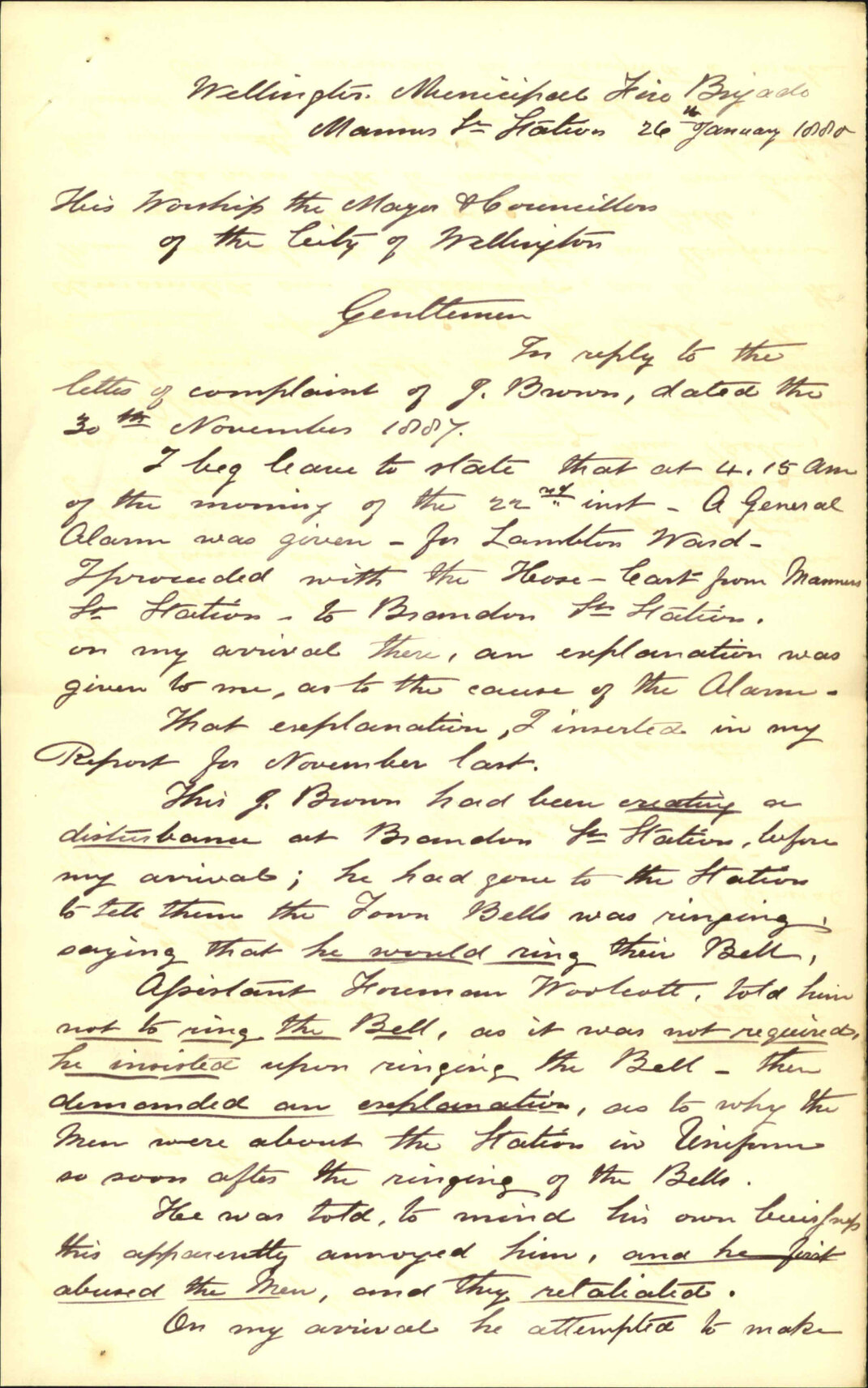 Report regarding complaint of James Brown - Captain, Fire Brigade