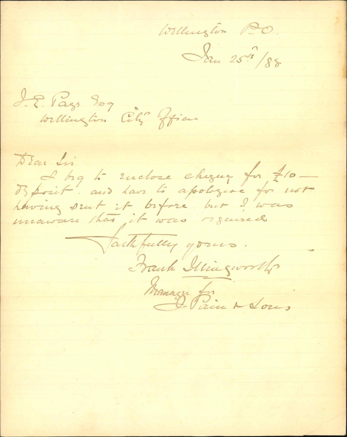 With deposit regarding fireworks displays - James Pain and Sons, Pyrotechnists