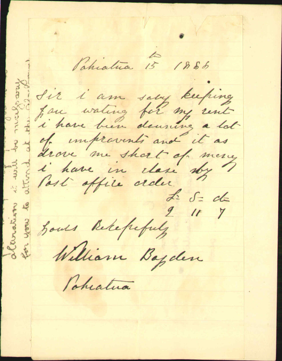 With cheque for rent - William Boyden (Pahiatua)