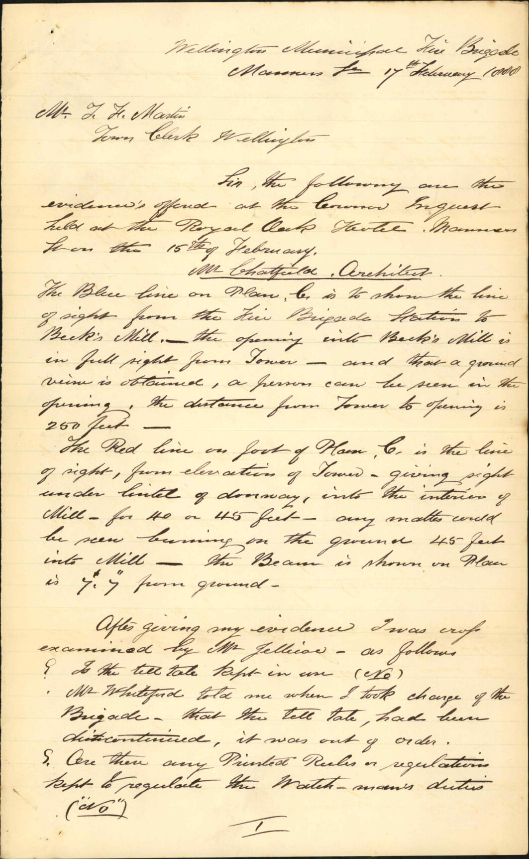 Report on the late fire at Beck's Saw Mills - Captain, Fire Brigade