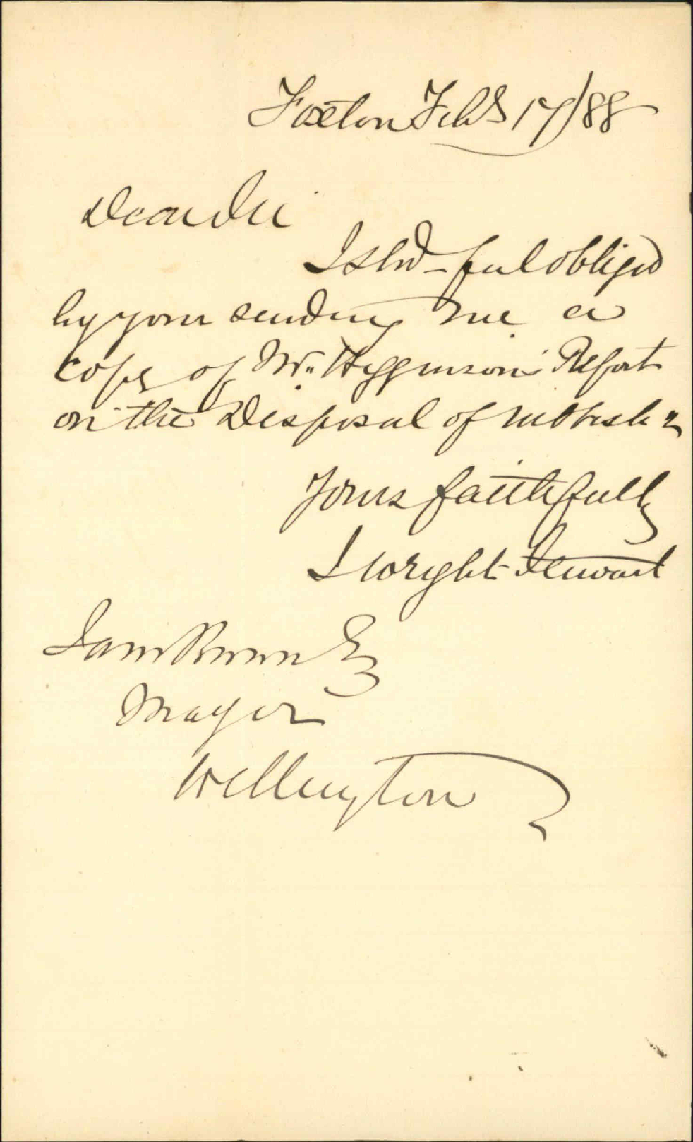 Asking for copy of Mr Higginson's report regarding rubbish - J Wright Stewart