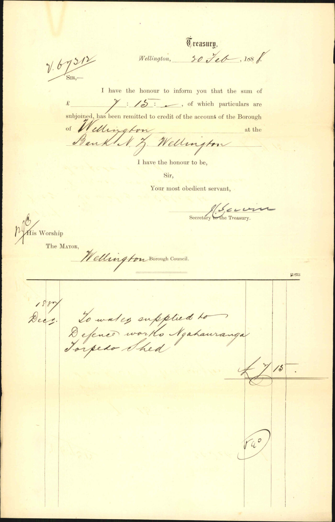 Advising payment of accounts - Treasury