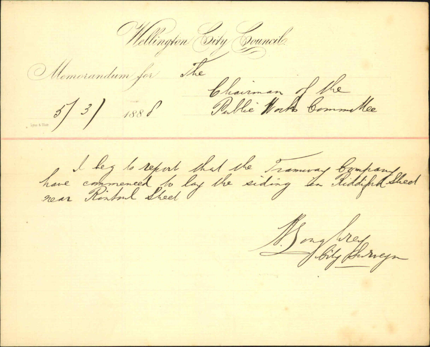 Tramway company and Riddiford Street - City Surveyor
