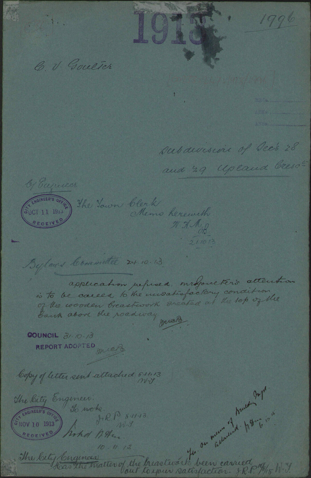 Subdivision of Sections 28 and 29 Upland Road - C V Goulter