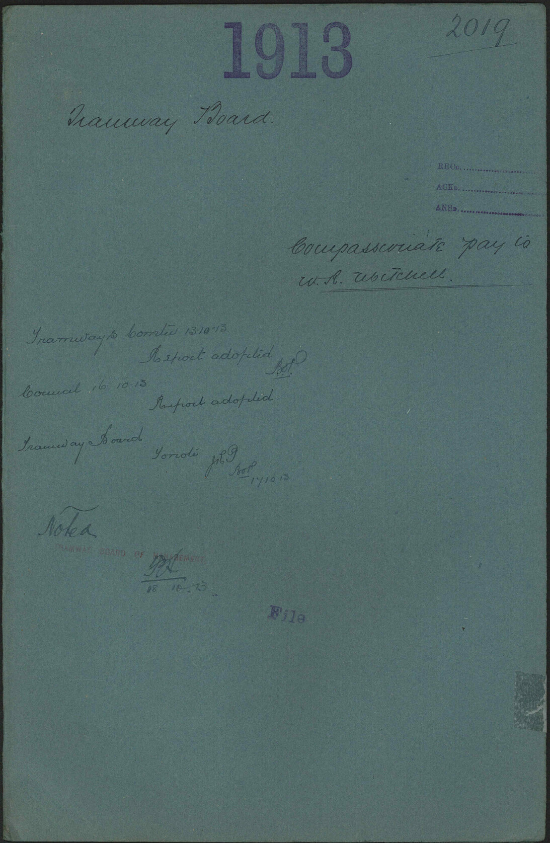 Compassionate pay to W R Mitchell - Tramways Board