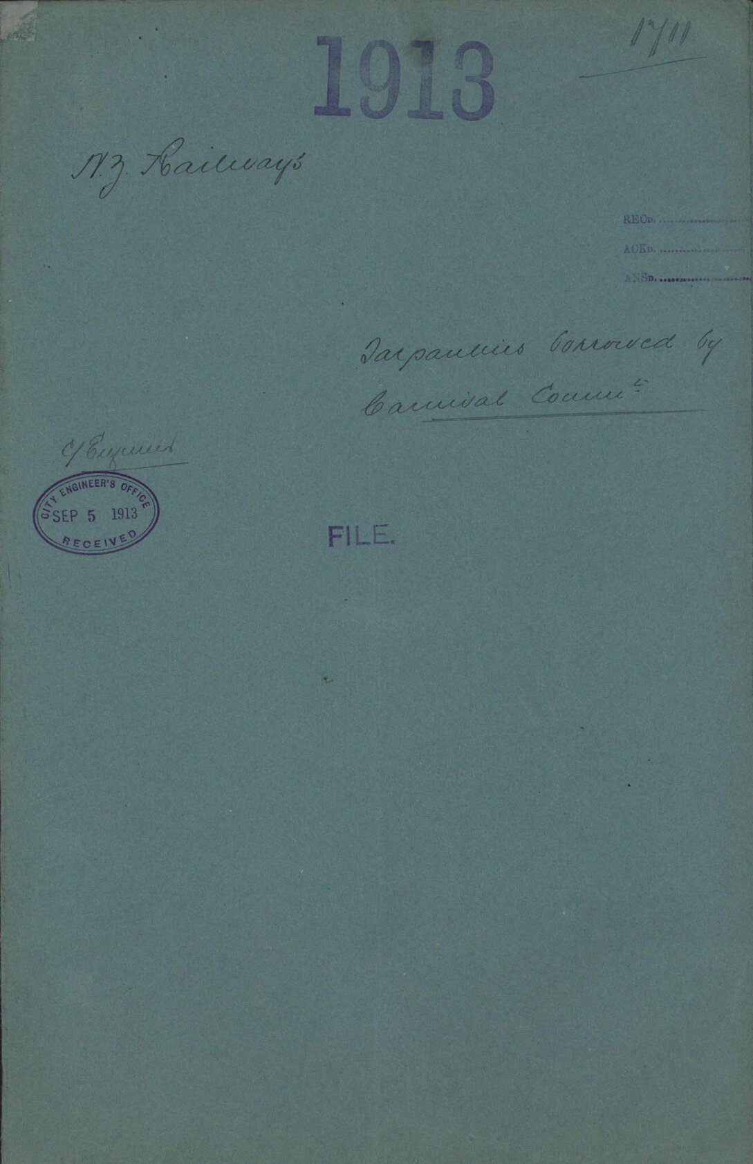 Tarpaulins borrowed by Carnival Committee - New Zealand Railways
