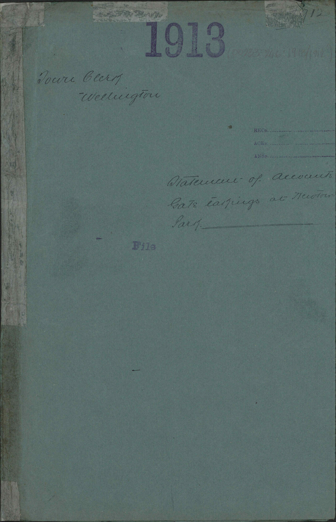 Statement of Accounts, gate takings at Newtown Park - Town Clerk, Wellington