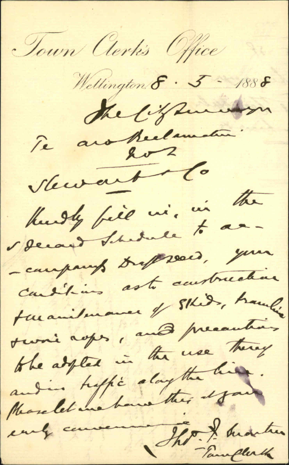 Renewal of application for leave to lay a tramline at foreshore - Stewart and Co