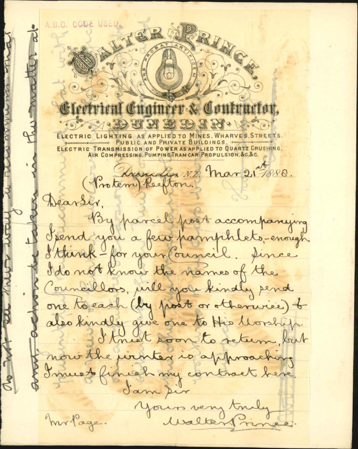 With pamphlets regarding electric lighting - Walter Prince