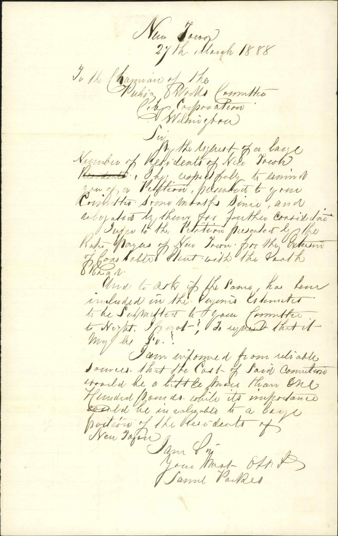 Further regarding proposed extension of Constable Street - Samuel Parkers
