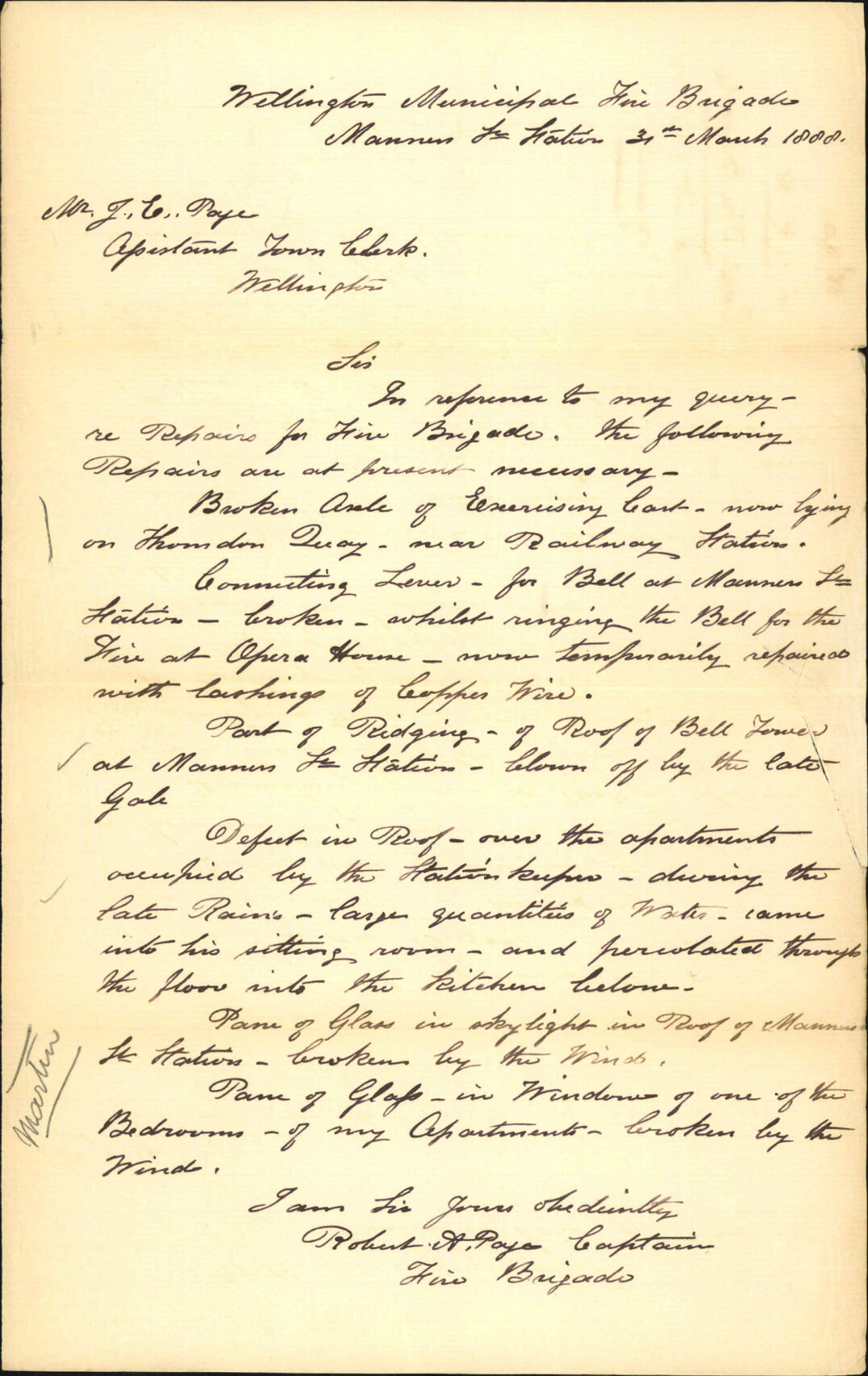 With list of repairs required - Captain of Fire Brigade