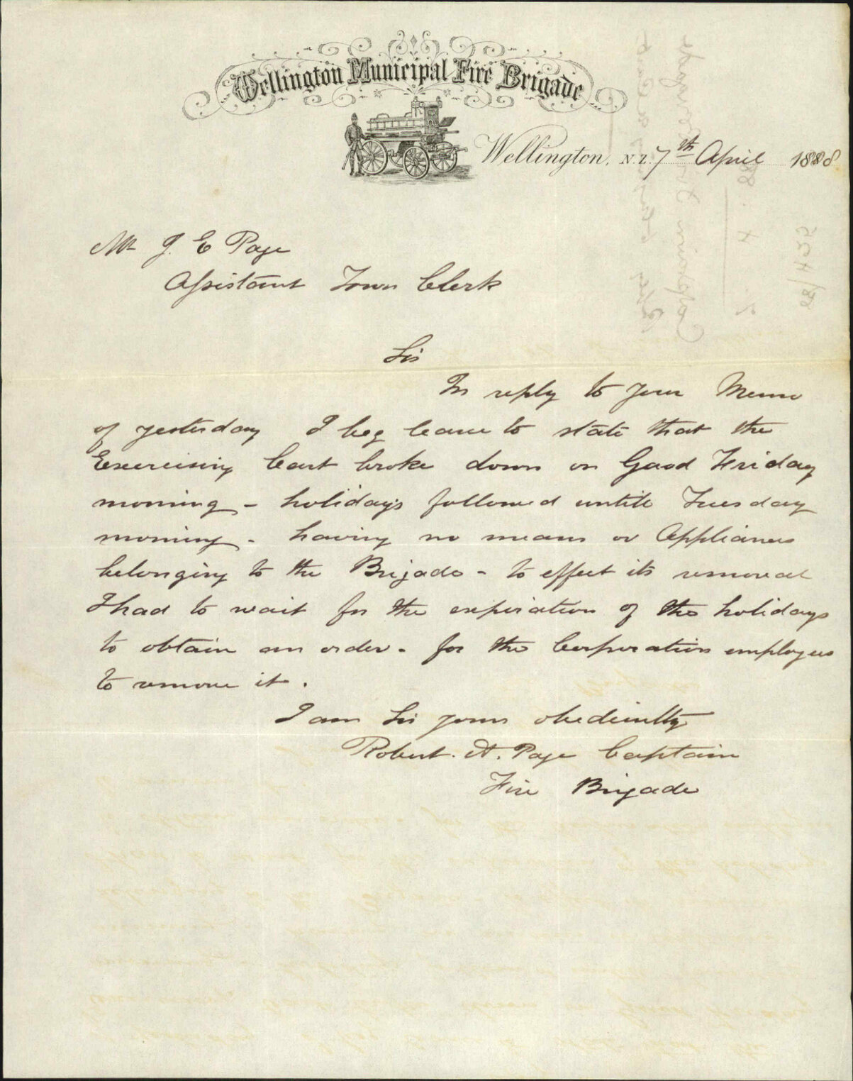 Reply to enquiry regarding cart - Captain of Fire Brigade