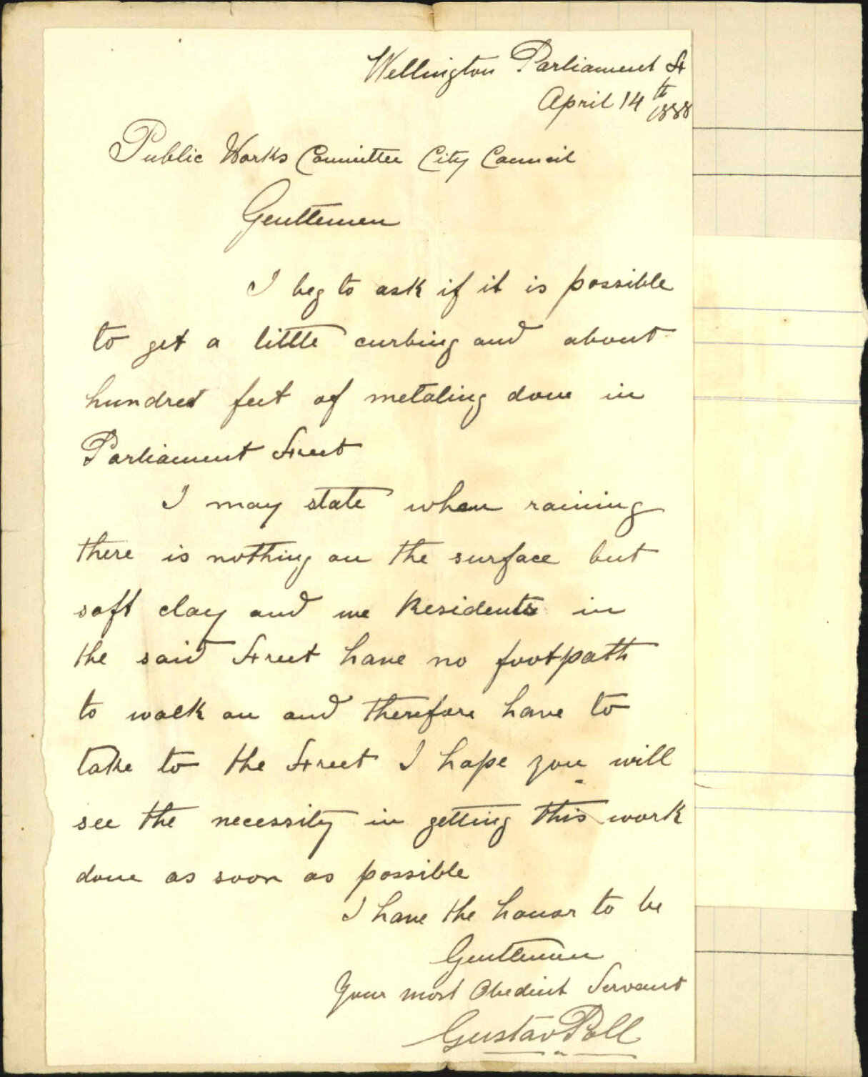 Asking for repairs to Parliament Street - Gustav Poll