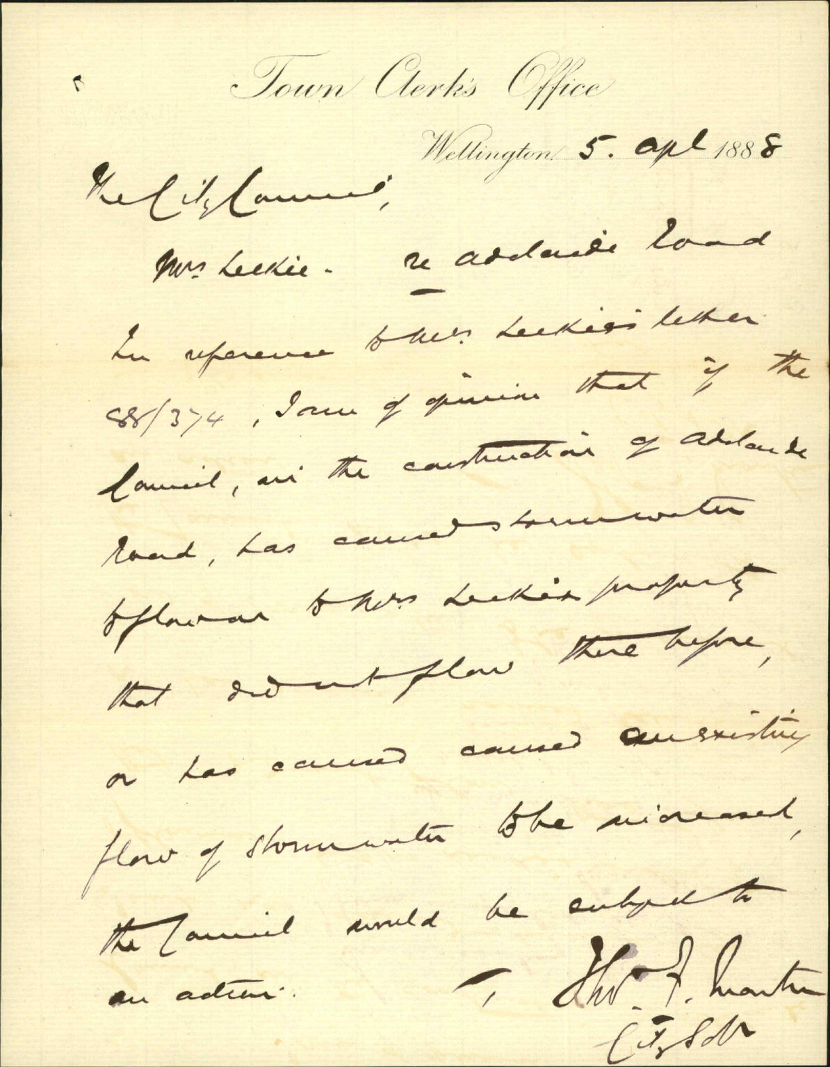 Mrs Leckie regarding Adelaide Road - City Solicitor