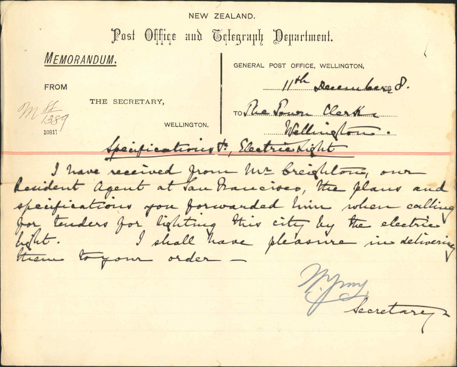 Electric lighting specifications - Post Office and Telegraph Department