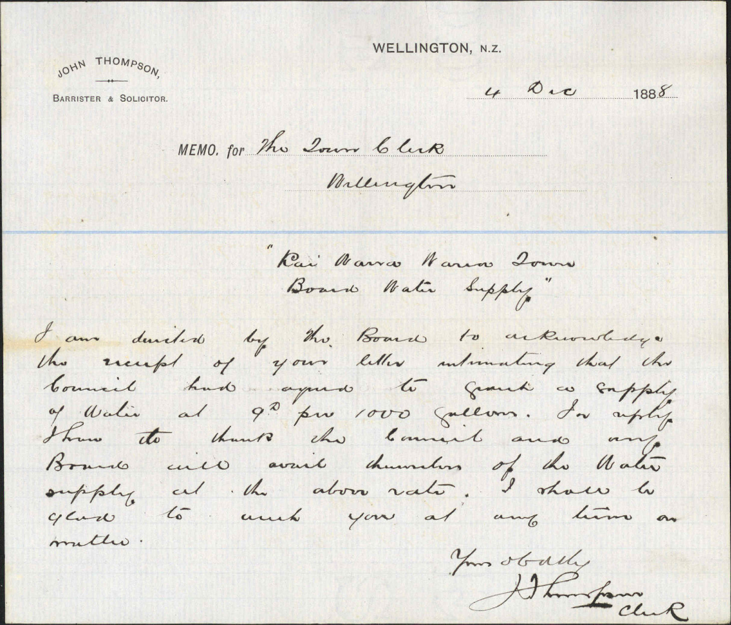 Kaiwarra water supply - J Thompson