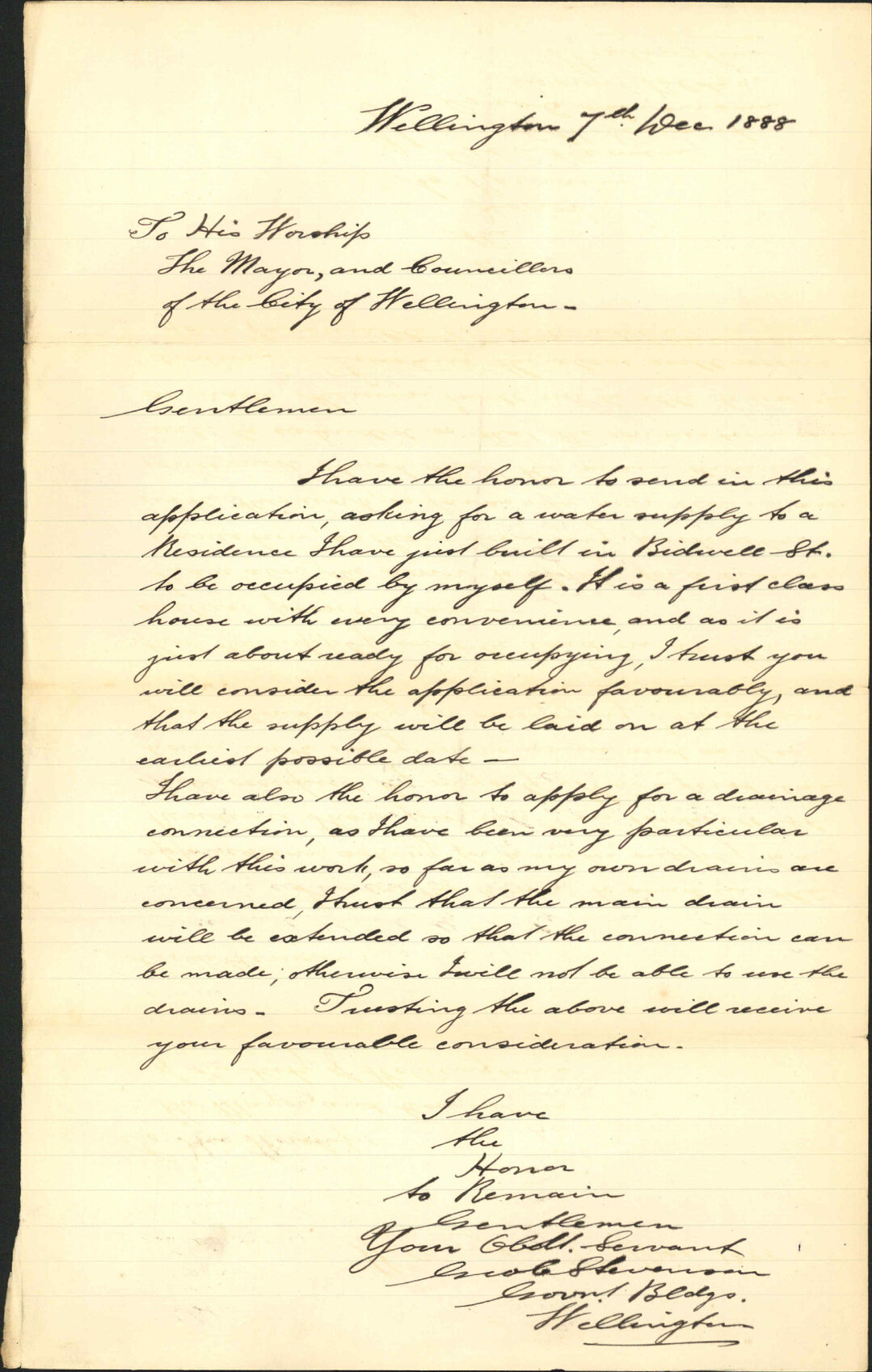 Asking for water service and draining - George C Stevenson
