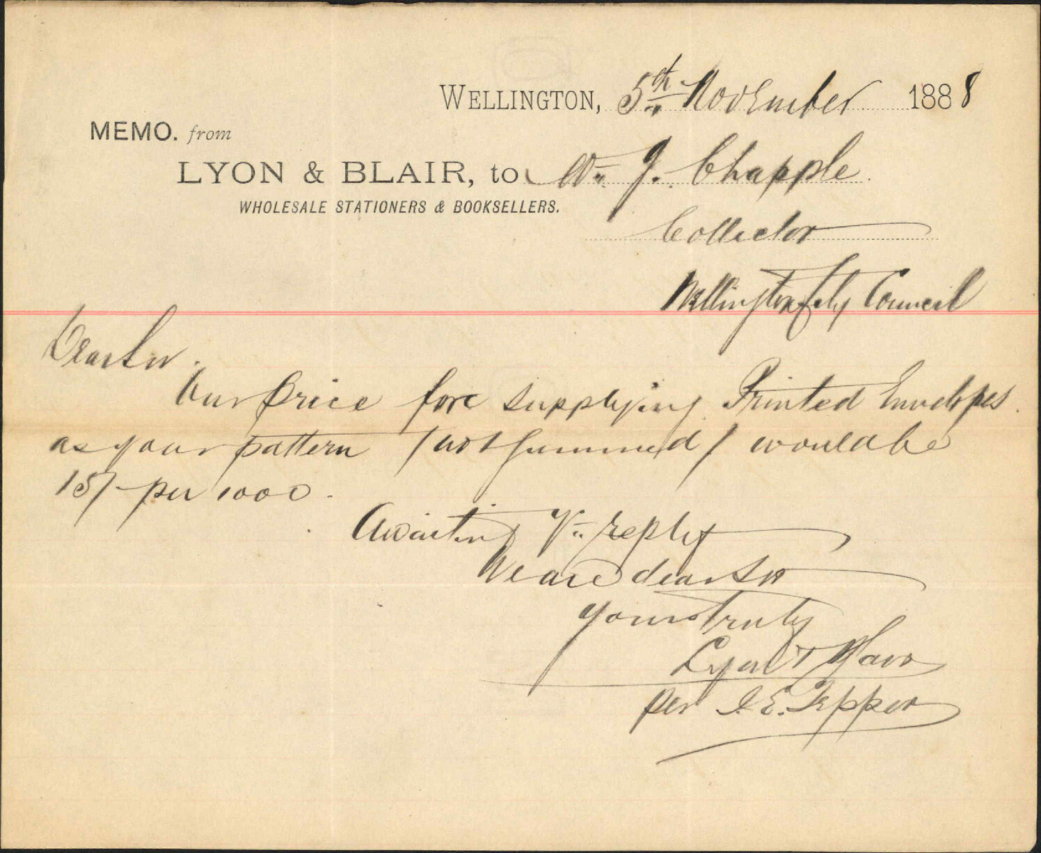 Tender for printing demand notes - Lyon and Blair