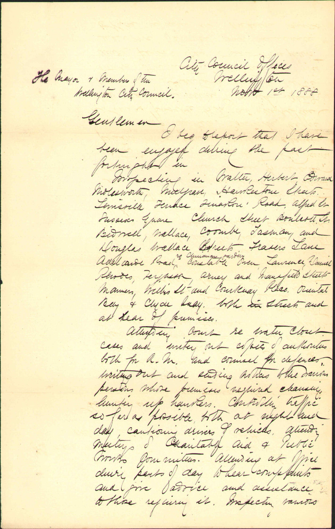 Report for last fortnight - Inspector of Nuisances