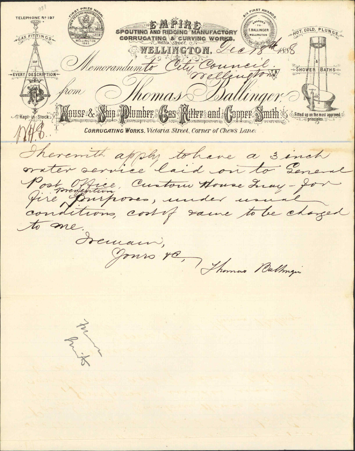 Application for water service - Thomas Ballinger