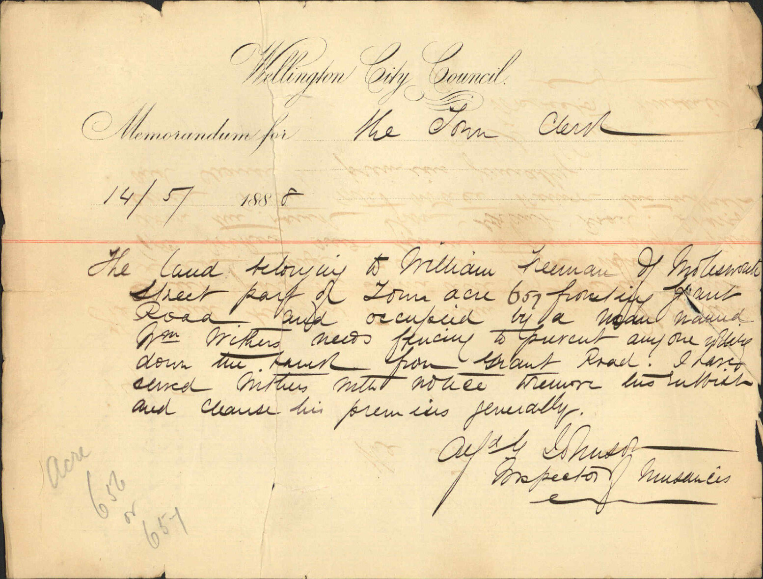 Fencing Grant Road, Freeman - Inspector of Nuisances
