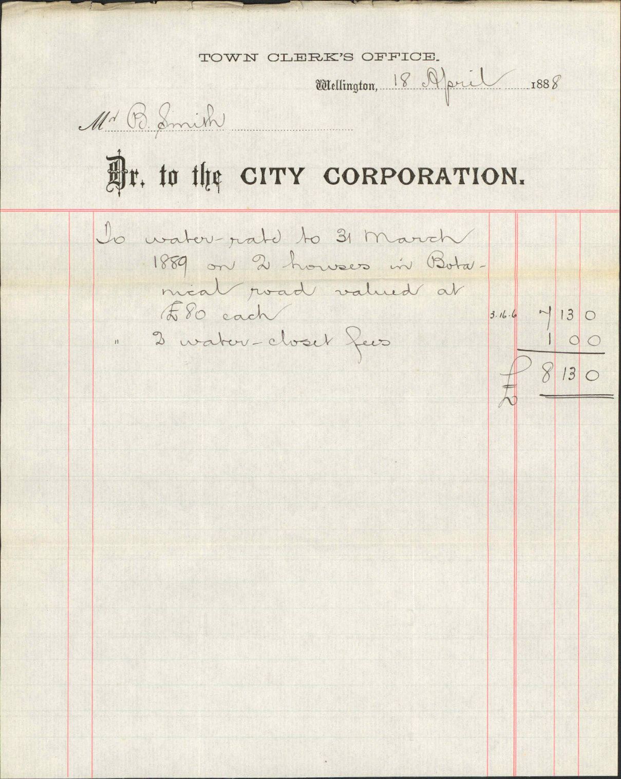 Water rates on Botanical Road - B Smith