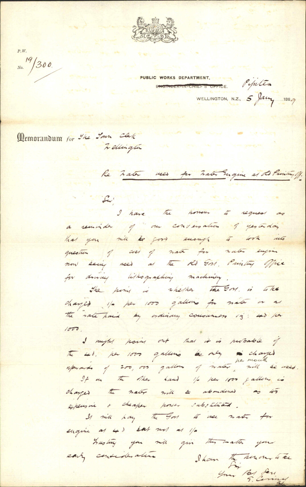 Water for motive power - Public Works Department