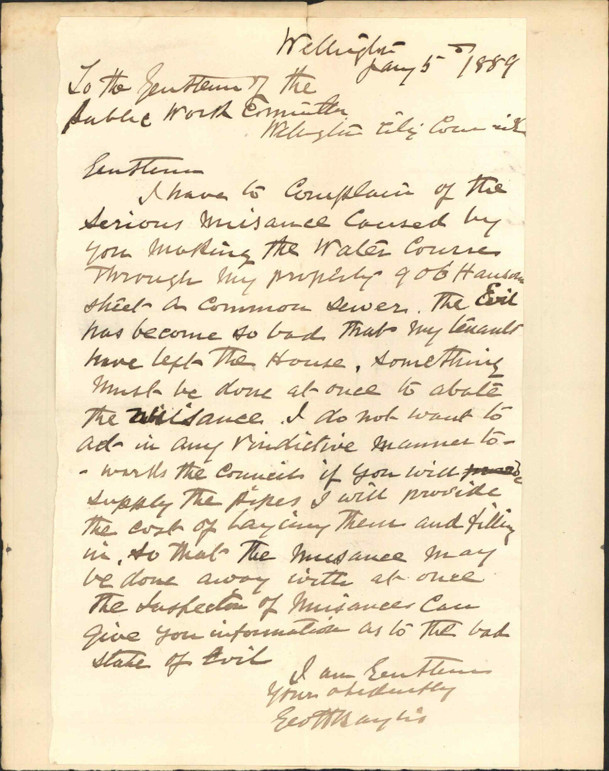 Water course at his property - G H Baylis