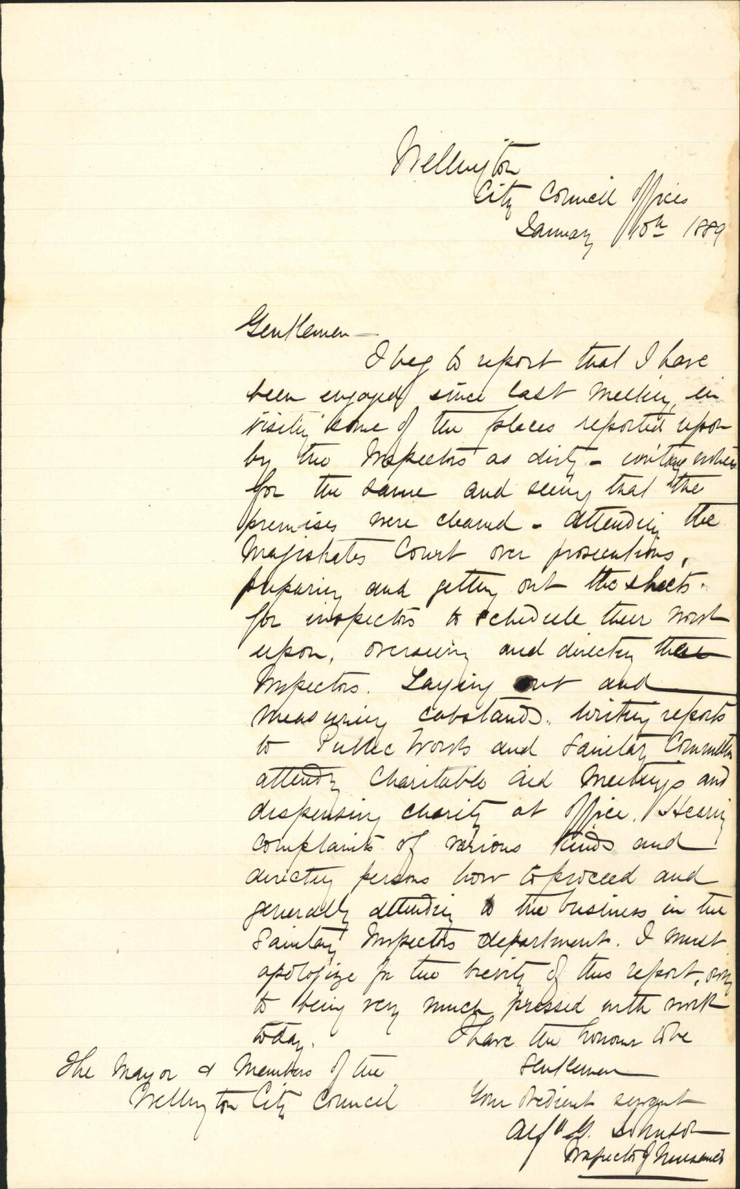 Report for the fortnight - Inspector of Nuisances