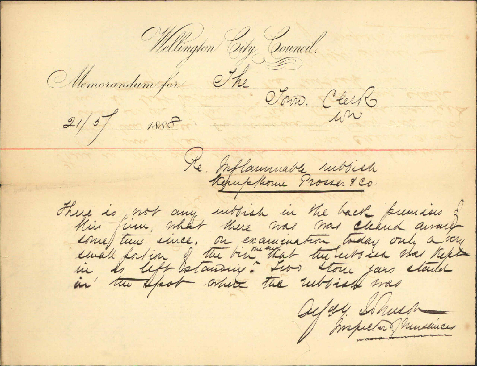 Inflammable rubbish, Kempthorne Prosser and Co - Inspector of Nuisances