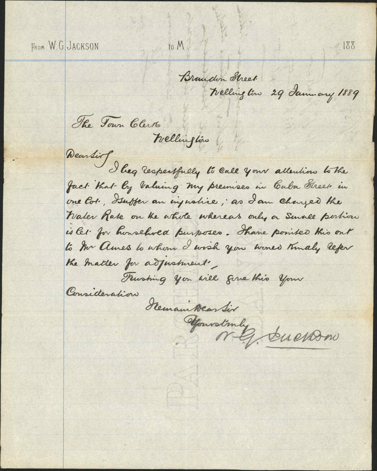 Valuing his property in Cuba Street - W G Jackson