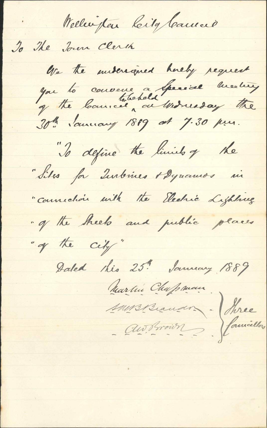 Requisition for special meeting - Councillors Brandon, Brown, Chapman