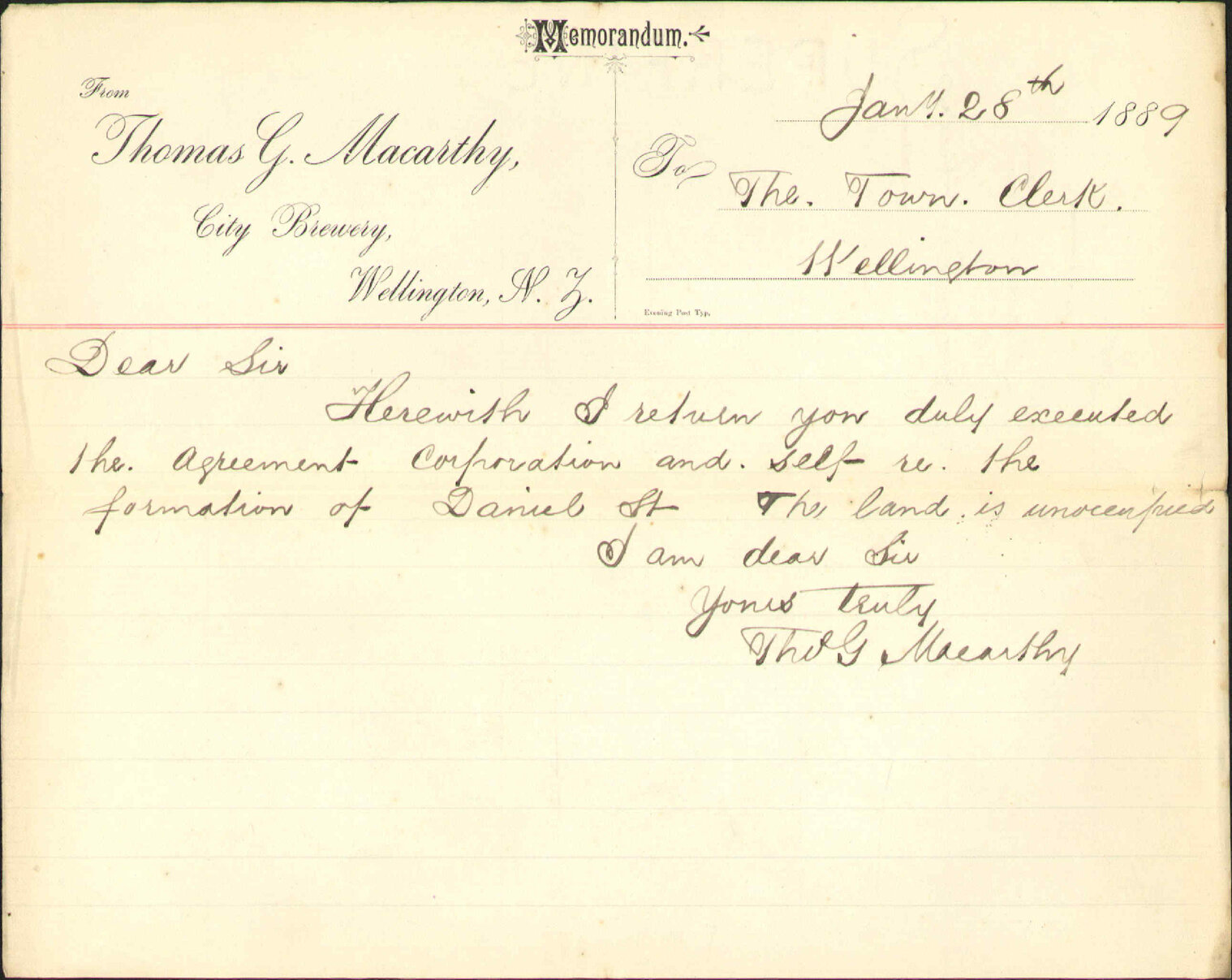 Formation of Daniel Street - Thomas G Macarthy