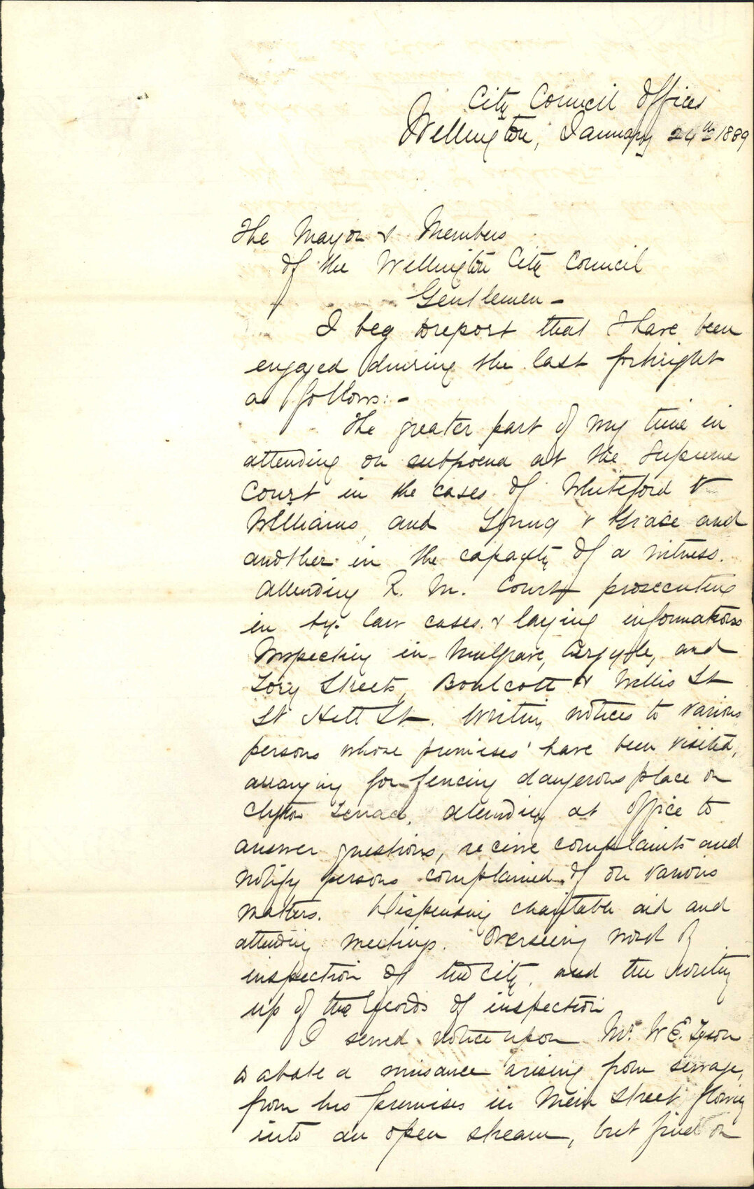 Report for the fortnight - Inspector of Nuisances