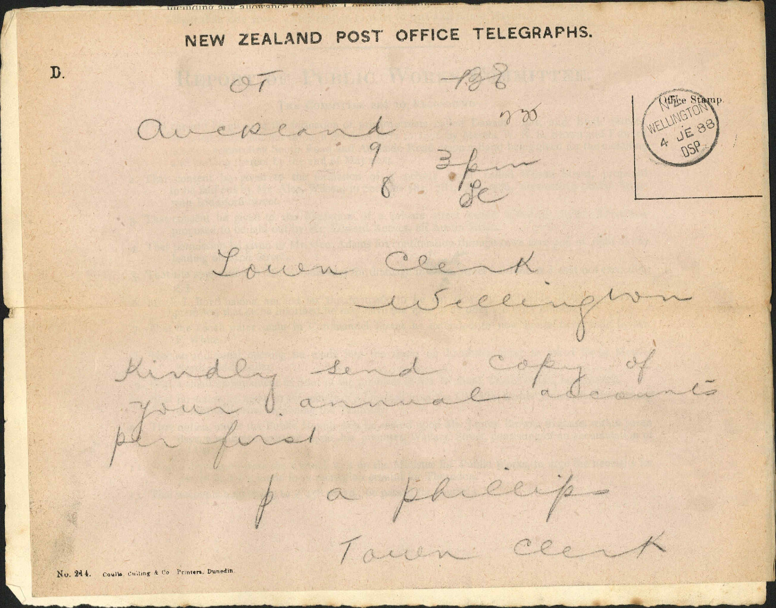 Asking for copy of balance sheet - Town Clerk, Auckland