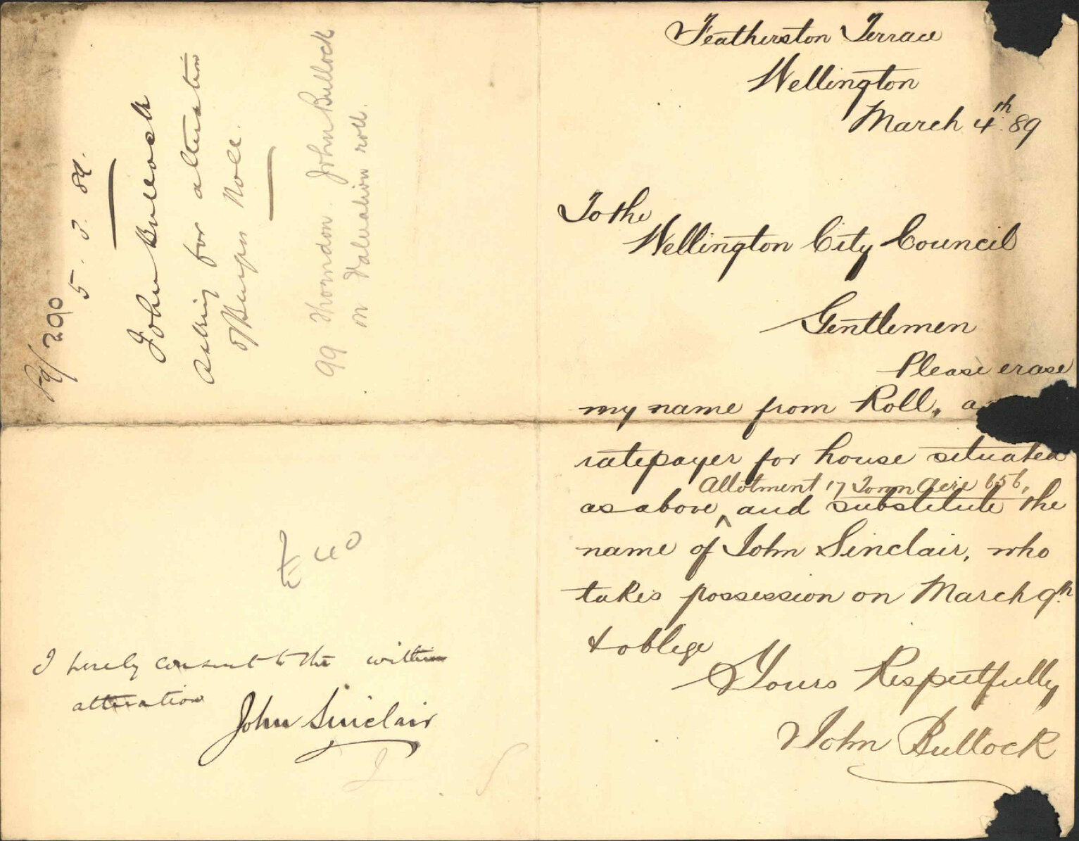 Asking for alteration of Burgess Roll - John Bullock