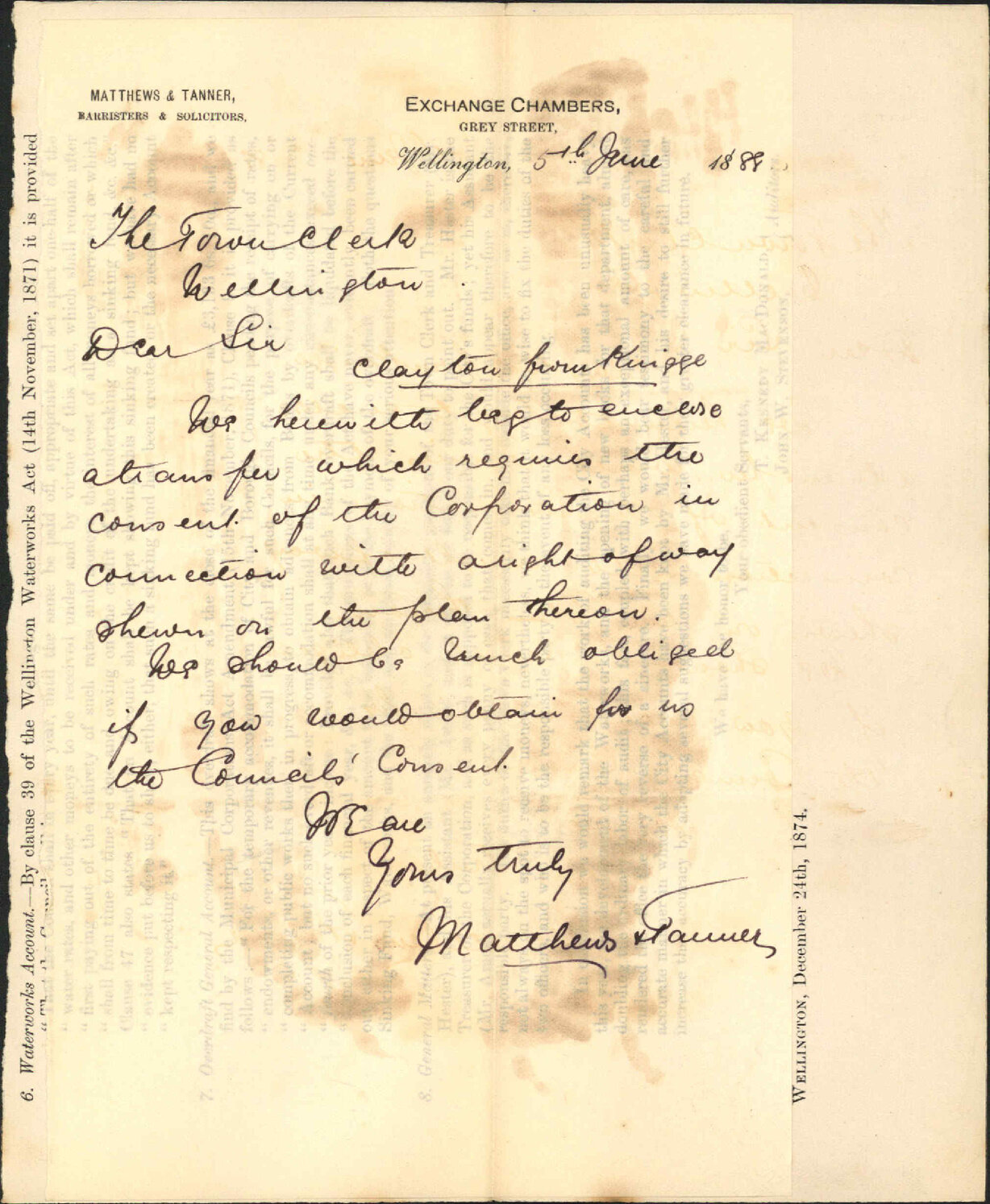 Asking consent to right of way off Ingestre Street - Matthews and Palmer