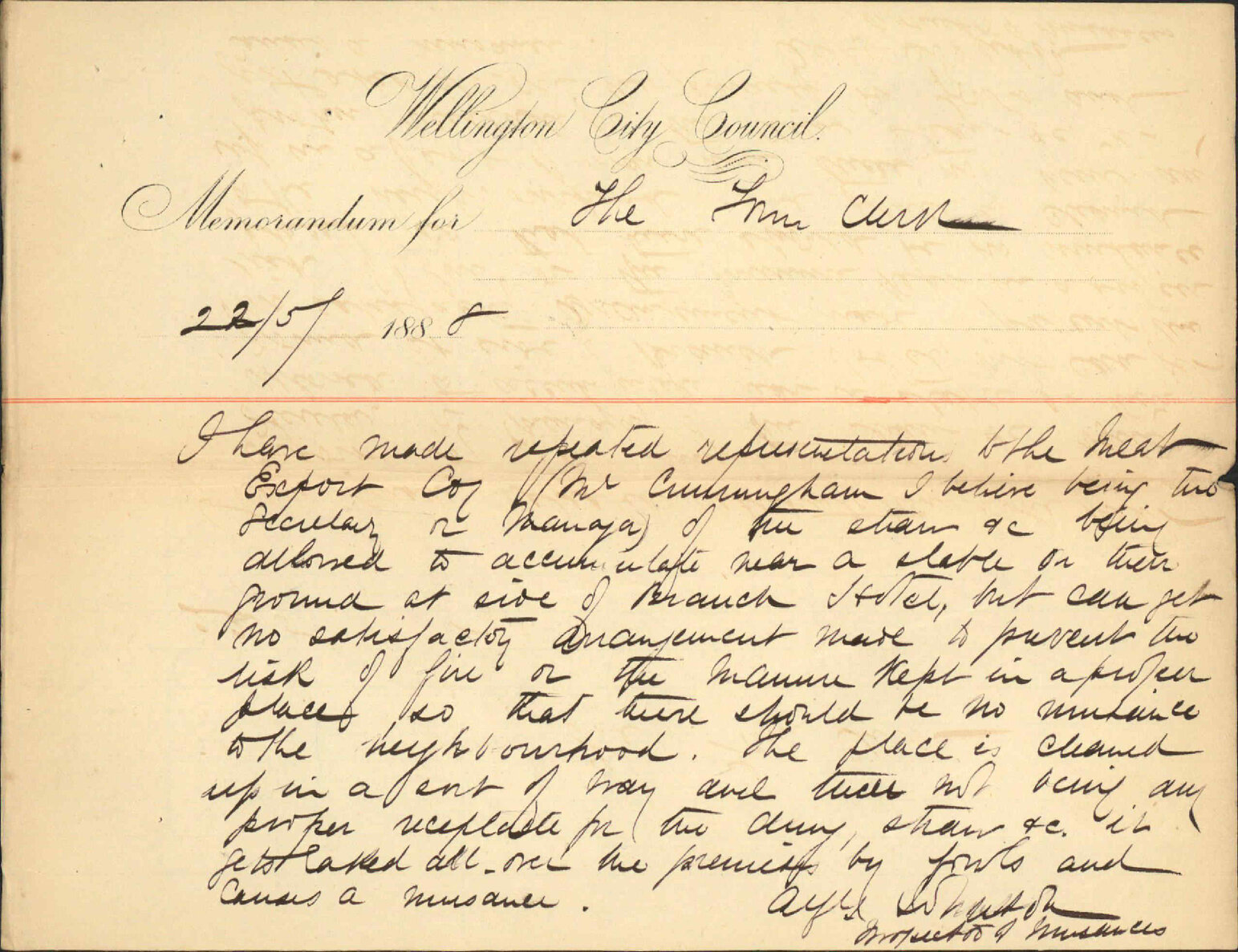 Stable of Wellington Meat Export Company - Inspector of Nuisances