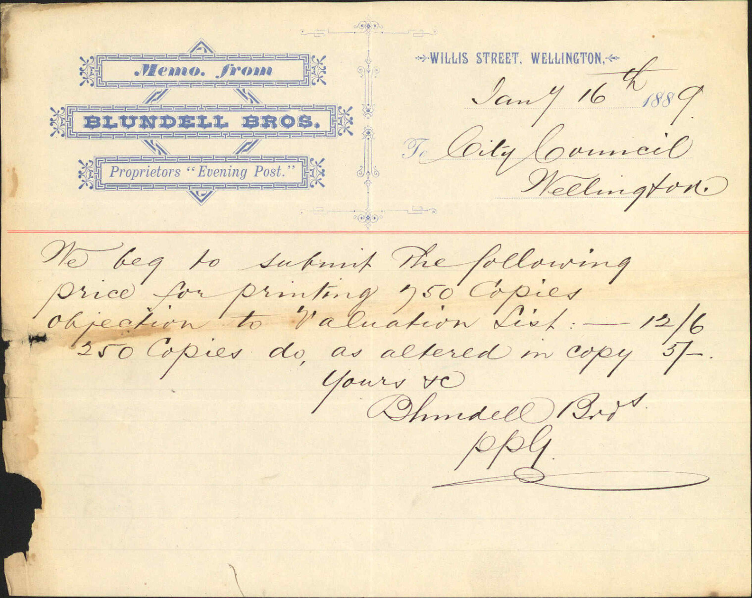 Tender for printing - Blundell Bros