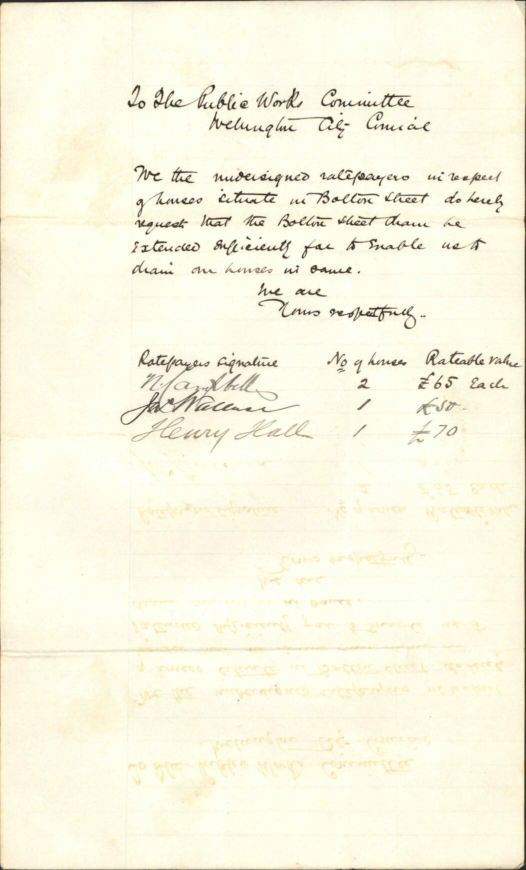 Asking for extension of drain in Bolton Street - Campbell and others