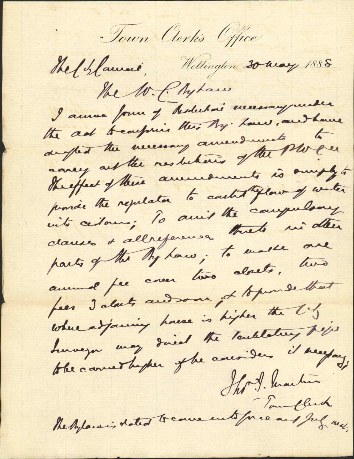 Water closet bylaw - City Solicitor