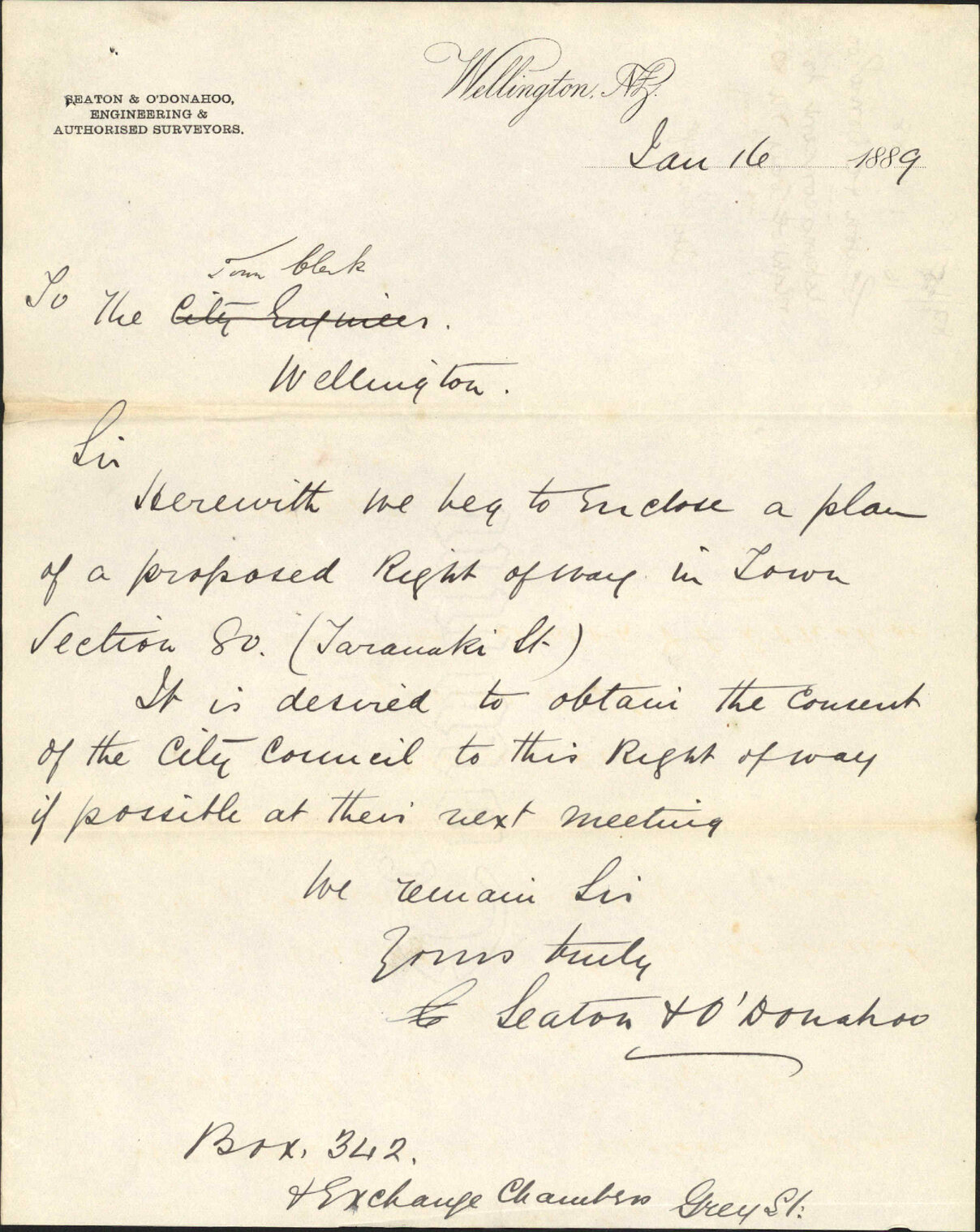 Asking consent to right of way Town Acre 80 - Seaton &amp; O'Donahoo