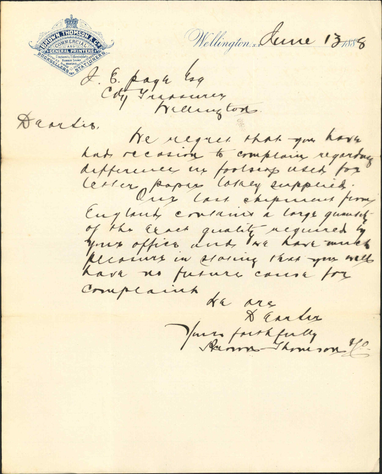 Letter paper - Brown Thomson and Co