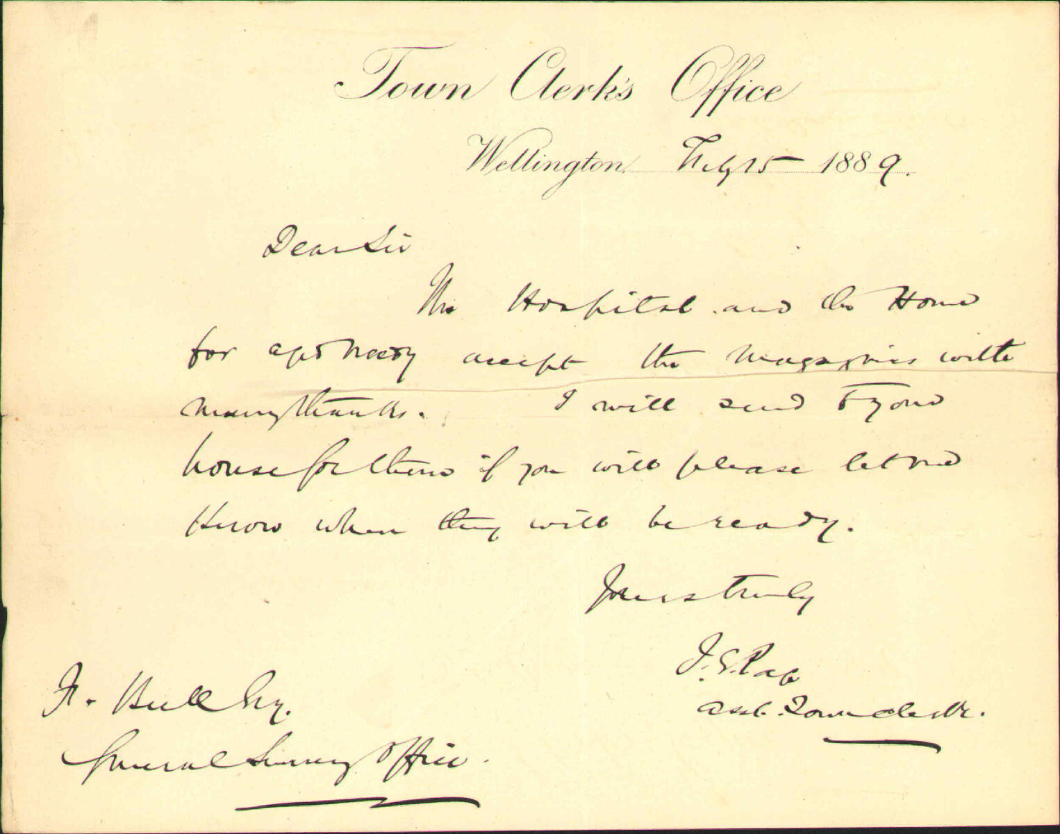 Offer of magazines for hospital and old mens home - F Bull