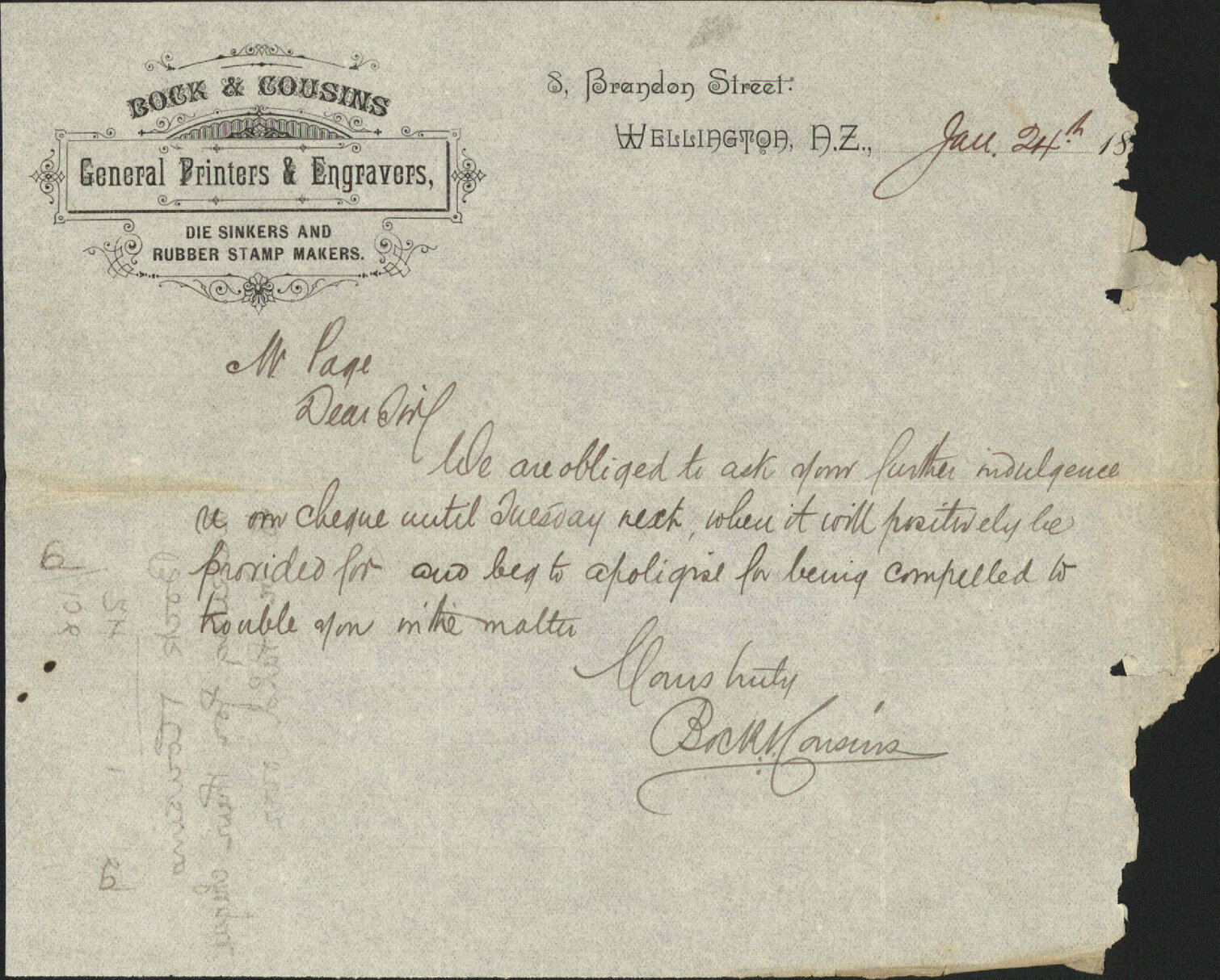 Asking for their cheque to be held over - Bock &amp; Cousins