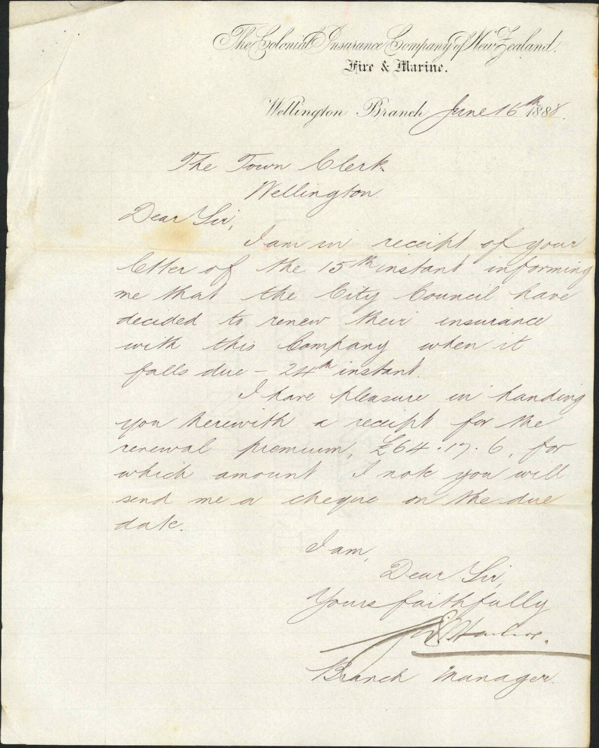 Insurance for 1888-1889 - Colonial Insurance Company