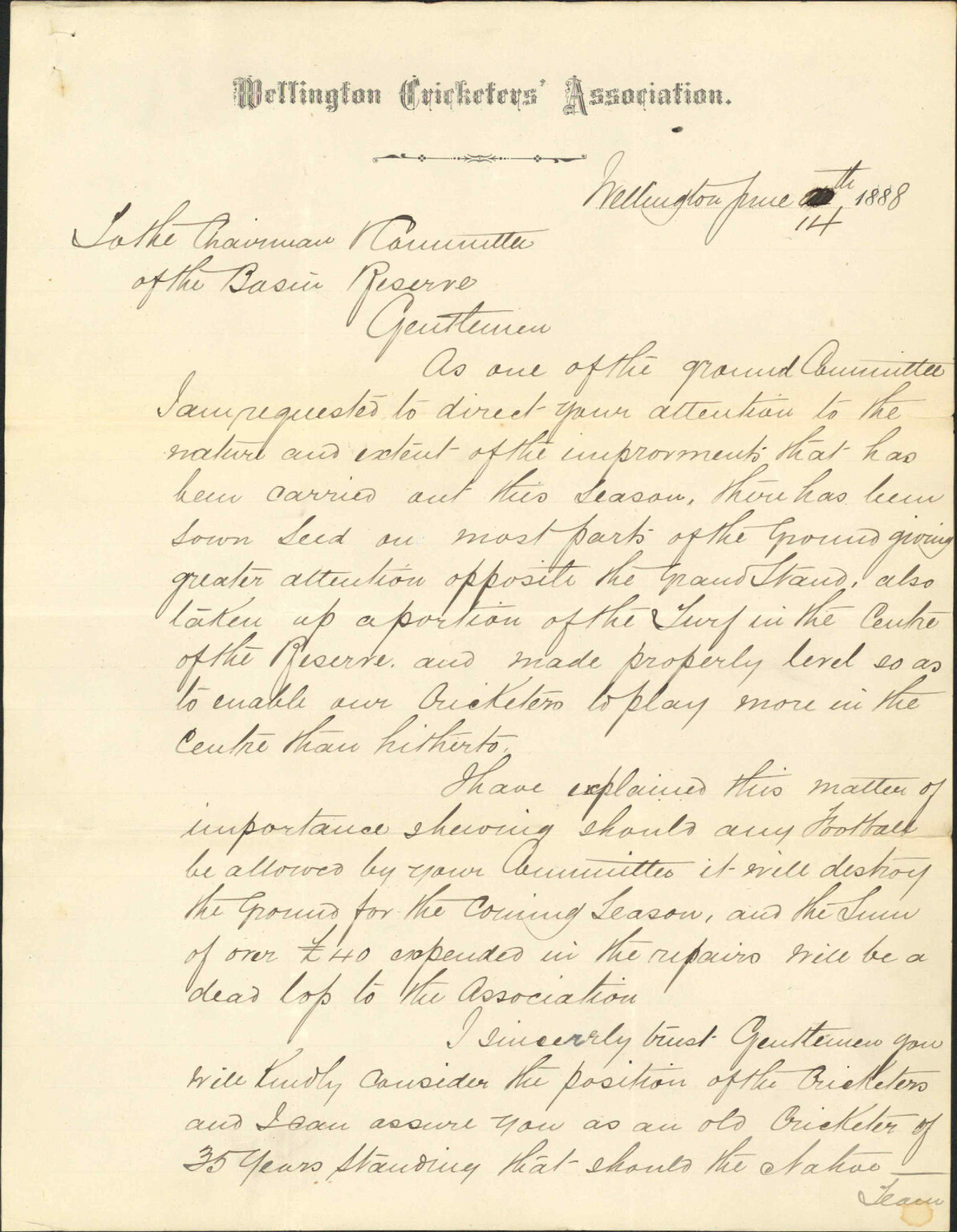Use of Basin Reserve for football - Wellington Cricketers' Association